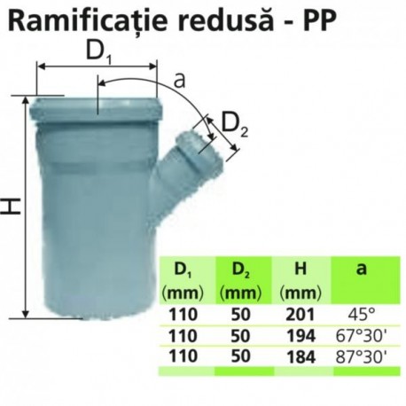 RAMIFICATIE REDUSA PP - 110 X 50 X 45 (D1 X D2 X a )