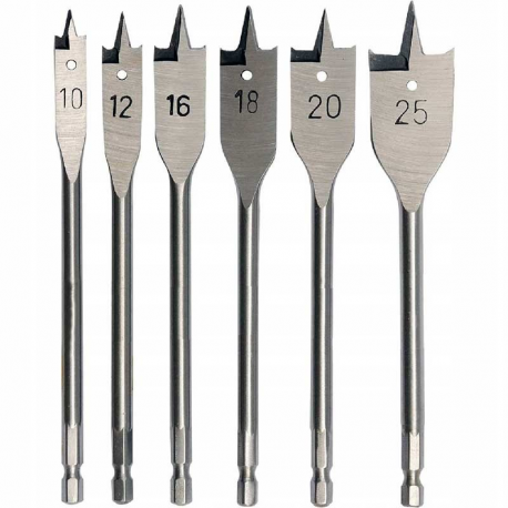 BURGHIU PLAT PENTRU LEMN SET 6 BUC (10 / 12 / 16 / 18 / 20 / 25 MM) 156007