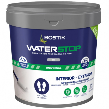 HIDROIZOLATIE PENSULABILA BOSTIK WATERSTOP ACRILIC CU FIBRE 15 KG