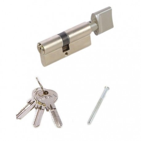 Cilindru din alamă cu buton 70 mm (30+40 mm) descentrat nichel 3 chei