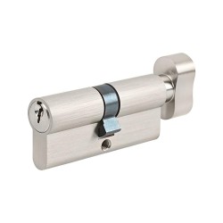 Cilindru alamă amprentă cu buton ETS 60 mm (30+30 mm) centrat nichel periat