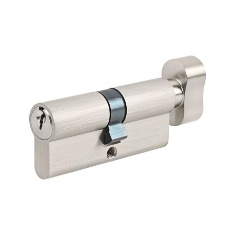 Cilindru alamă amprentă cu buton ETS 60 mm (30+30 mm) centrat nichel periat